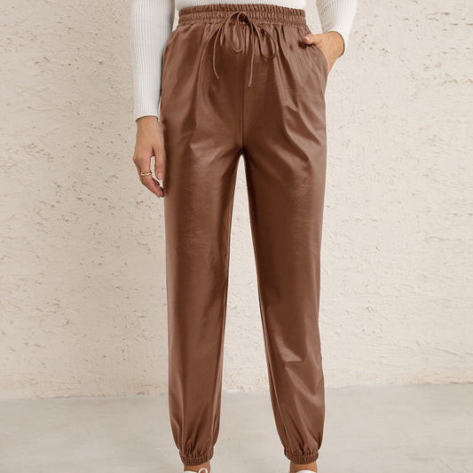 Loose Casual Leather Winter Trousers